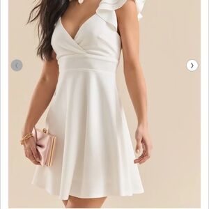Altar'd State White Ruffle Sleeve V-Neck Dress